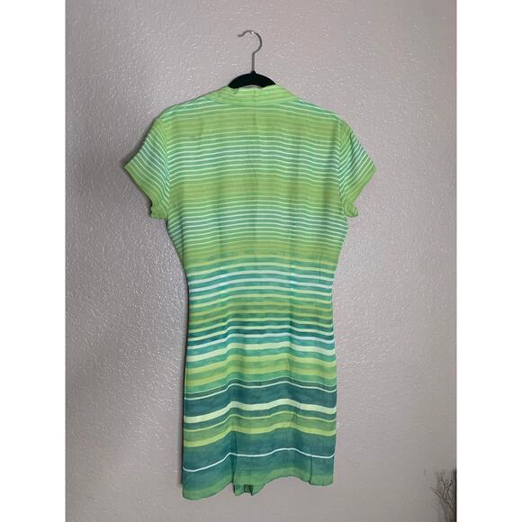 Lori Weidner Women's Green Striped Wrap Dress Size 8 - Picture 3 of 7